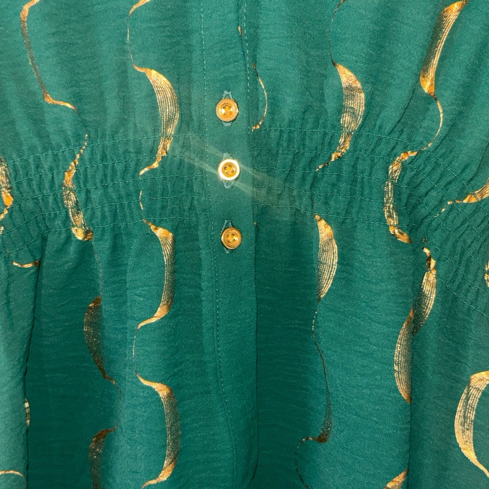 Alex & Parker Emerald Green & Gold Wavy Crescent Blouse Top Size Small NWT - Picture 6 of 15